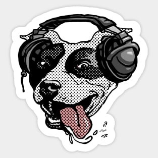 Bi Dot Pit Bull with Music Headphones Sticker